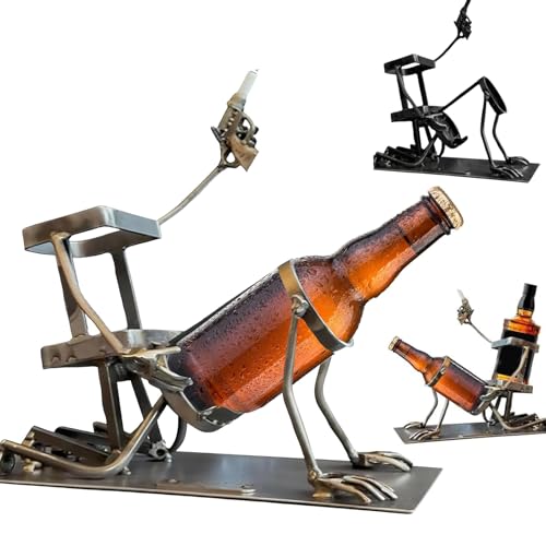 Generisch Totenkopf Cola und Weinflaschenständer, 2025 Lustiger Getränkeständer im Steampunk Stil, Metall Totenkopf Skelett Bar Dekor, Einzigartiges freistehendes Weinregal (C) von Generisch