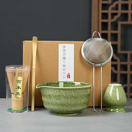 Generisch Traditionelle Matcha Tee Zeremonie Set, 5 Stück mit Matcha Schale, Sieb, Grün von Generisch