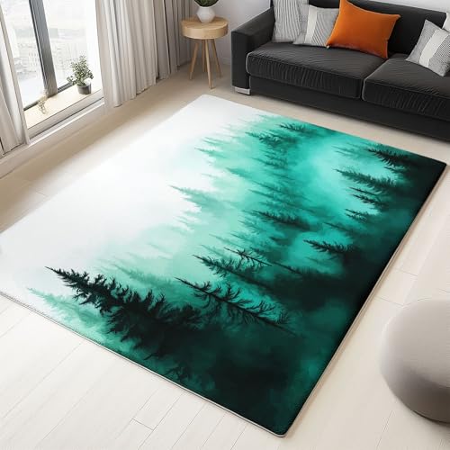 Träumender Aquarell Waldlandschaft Teppich Wohnzimmer 140 x 200 cm, Supersoft Kurzflor Teppich Schlafzimmer, Waschbar Anti-Rutsch fussmatte für Jugendzimmer Badezimmer, Türkis Träumender Aquarell Waldlandschaft Teppich Wohnzimmer 140 x 200 cm, Supersoft Kurzflor Teppich Schlafzimmer, Waschbar Anti-Rutsch fussmatte für Jugendzimmer Badezimmer, Türkis von Generisch