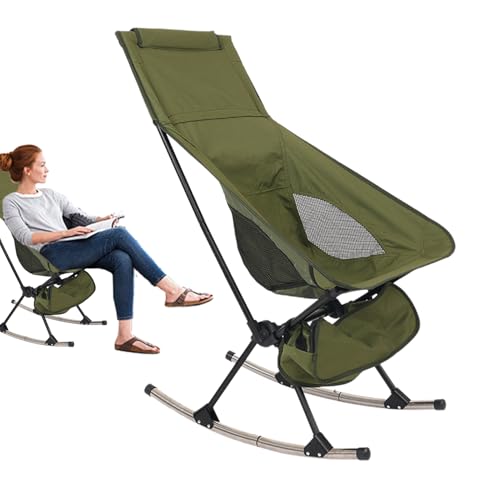 Generisch Tragbarer Klappstuhl - Faltbarer Schaukelstuhl | Outdoor-Schaukelstuhl | Freizeit-Outdoor-Rocker Mit Hoher Rückenlehne Und Atmungsaktiver Netzrückseite Für EIN Picknick von Generisch