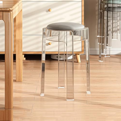 Generisch Transparente Barhocker aus Acryl 46cm, Stapelbar Hocker Moderne Esszimmerstühle Sitzhocker Stapelbar, Sitzhöhe 46cm(Gray) von Generisch