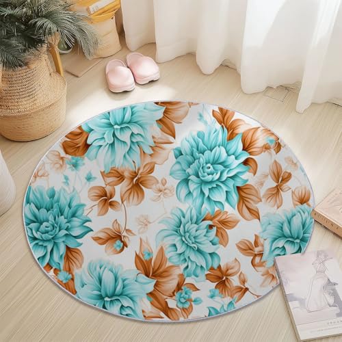 Generisch Türkis Braune Runder Teppich für Wohnzimmer, Traumhaft Illustration Blumen Blätter Drucken Weich Flanell Rund Teppiche rutschfest Waschbar - 150 cm für Esszimmer Kinderzimmer Generisch Türkis Braune Runder Teppich für Wohnzimmer, Traumhaft Illustration Blumen Blätter Drucken Weich Flanell Rund Teppiche rutschfest Waschbar - 150 cm für Esszimmer Kinderzimmer von Generisch