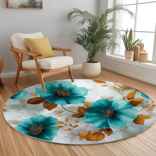 Generisch Türkis Trendiger Runder Teppich 160 cm, Pflanzen Blumen Eleganz Weicher Kurzflor Teppich Rund für Wohnzimmer Schlafzimmer oder Kinderzimmer, rutschfest & Waschbar Generisch Türkis Trendiger Runder Teppich 160 cm, Pflanzen Blumen Eleganz Weicher Kurzflor Teppich Rund für Wohnzimmer Schlafzimmer oder Kinderzimmer, rutschfest & Waschbar von Generisch
