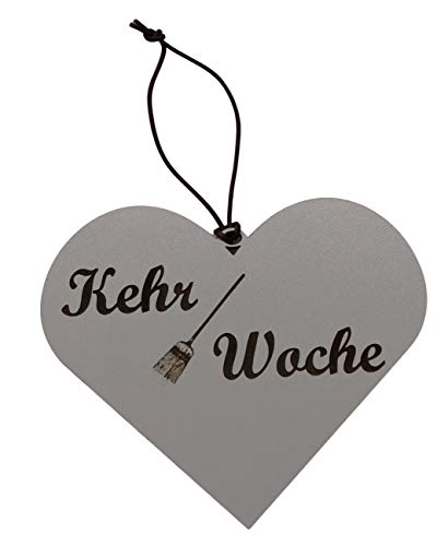 Türschild Herz Kehrwoche Kehr Woche Weiss weiß Hausordnung Vintage Holz Holzschild Deko Hanfkordel Kordel Schild von Generisch