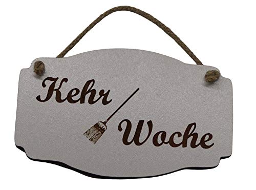 Generisch Türschild Kehrwoche Kehr Woche Weiss weiß Hausordnung Vintage Holz Holzschild Deko Hanfkordel Kordel Schild von Generisch