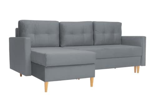 Generisch Universal Ecksofa Bergen Eckcouch Schlaffunktion Wohnzimmer Modern (Farbe der Füße: Natur, Grau - Swing 17) von Generisch