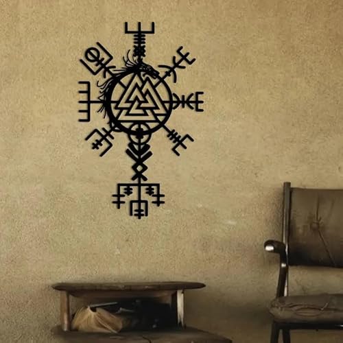 Generisch Vegvisir Valknut lang schwarz Metall Schild Wand-Deko Wikinger Wandbild wall art von Generisch