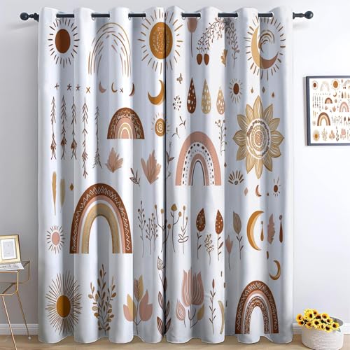 Generisch Verdunkelungsvorhänge 3D Boho-Stil Regenbogen Sonne Mond Ösen Vorhang 2Er Set H166 x B75 cm Verdunkelungsvorhang Blickdicht Fenstergardinen Kinderzimmer Schlafzimmer Wohnzimmer Thermovorha von Generisch