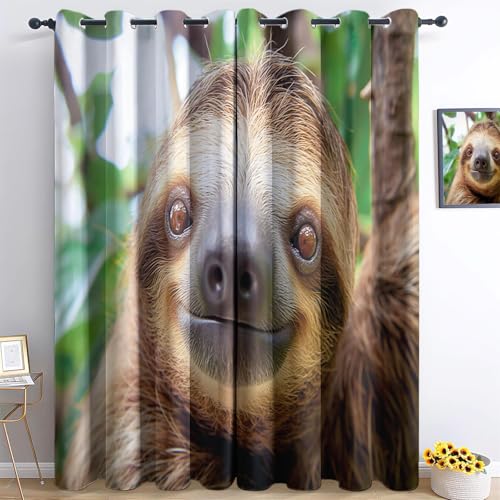 Generisch Verdunkelungsvorhänge Dschungeltier Faultier B168 x H229cm Blickdichte Vorhänge Thermovorhang mit Ösen Kälteschutz Gardinen 2er Set, für Wohnzimmer Schlafzimmer von Generisch