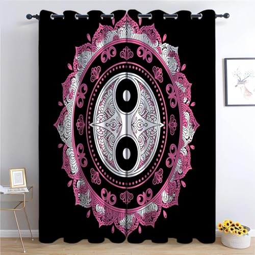 Generisch Verdunkelungsvorhänge Rosa Mandala-Blumen B117 x H138cm Blickdichte Vorhänge Thermovorhang mit Ösen Kälteschutz Gardinen 2er Set, für Wohnzimmer Schlafzimmer von Generisch