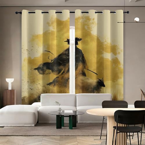 Generisch Verdunkelungsvorhang B140 x H300 cm Goldgelb Blickdicht Wärmeisolierung Vorhang Trachtenritterschaf Mit Ösen 2er Set Schiebe Gardinen für Die Dekoration Von Wohnräumen Cafés Hotels von Generisch