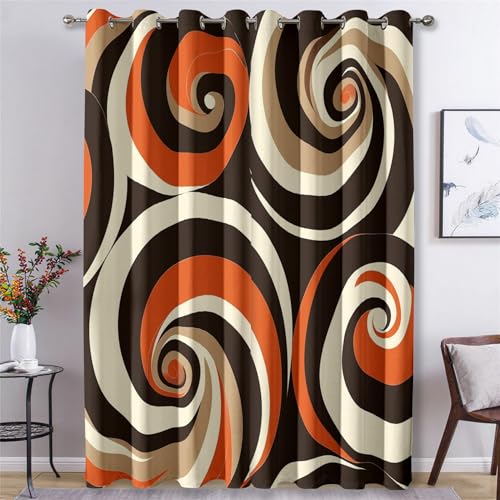 Generisch Verdunklungsvorhänge Abstrakte Wirbel, Vorhänge Retro 70er 80er Modern für Schlafzimmer Wohnzimmer Deko, Gardinen mit Ösen 220 X 140 cm (H x B), 2er Set Vorhang Blickdicht X&-61 von Generisch