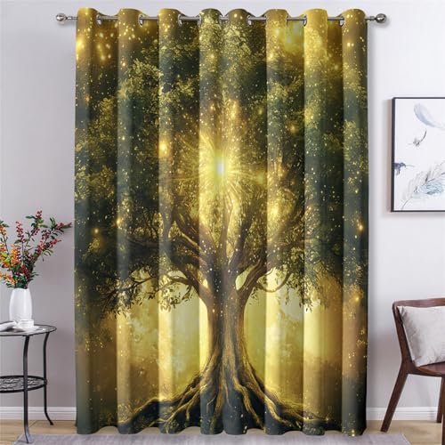Generisch Verdunklungsvorhänge Fantasiebaum, Vorhänge Lebensbaum für Schlafzimmer Wohnzimmer Deko, Gardinen mit Ösen 166 X 75 cm (H x B), 2er Set Vorhang Blickdicht X&-61 von Generisch