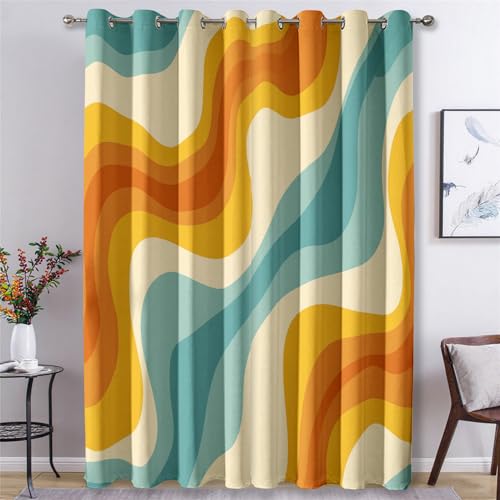 Generisch Verdunklungsvorhänge Gewellt Gestreift, Vorhänge 70er Retro Abstrakt für Schlafzimmer Wohnzimmer Deko, Gardinen mit Ösen 245 X 140 cm (H x B), 2er Set Vorhang Blickdicht X&-61 von Generisch