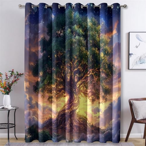 Generisch Verdunklungsvorhänge Lebensbaum, Vorhänge Pflanze Botanische Baum für Schlafzimmer Wohnzimmer Deko, Gardinen mit Ösen 280 X 140 cm (H x B), 2er Set Vorhang Blickdicht X&-61 von Generisch