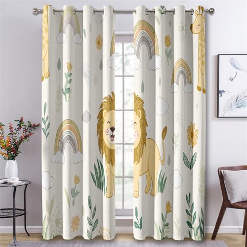 Generisch Verdunklungsvorhänge Löwe, Vorhänge Regenbogen Cartoon Tier für Schlafzimmer Wohnzimmer Deko, Gardinen mit Ösen 160 X 132 cm (H x B), 2er Set Vorhang Blickdicht X&-47 von Generisch