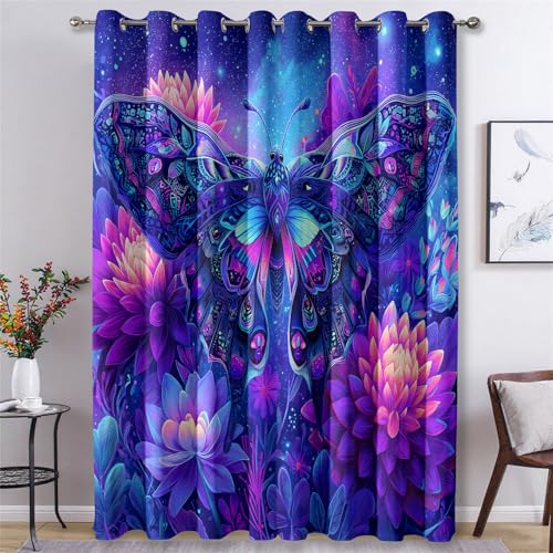 Generisch Verdunklungsvorhänge Motte, Vorhänge Schmetterling Floral Fantasie für Schlafzimmer Wohnzimmer Deko, Gardinen mit Ösen 220 X 140 cm (H x B), 2er Set Vorhang Blickdicht X&-61 von Generisch