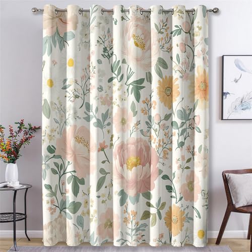 Generisch Verdunklungsvorhänge Pfingstrose, Vorhänge Gänseblümchen Pflanze Blumen für Schlafzimmer Wohnzimmer Deko, Gardinen mit Ösen 220 X 140 cm (H x B), 2er Set Vorhang Blickdicht X&-61 von Generisch