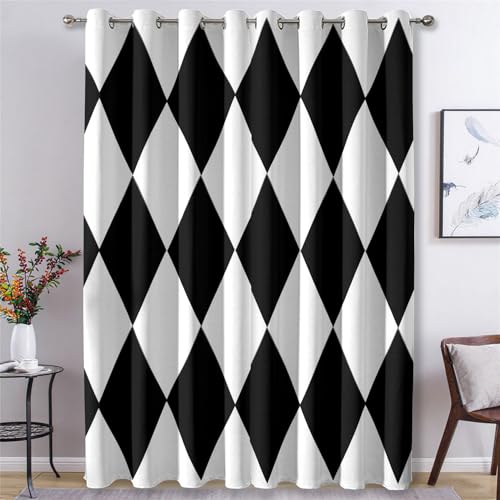 Generisch Verdunklungsvorhänge Rhombus, Vorhänge Geometrie Schwarz Weiß für Schlafzimmer Wohnzimmer Deko, Gardinen mit Ösen 300 X 140 cm (H x B), 2er Set Vorhang Blickdicht X&-50 von Generisch