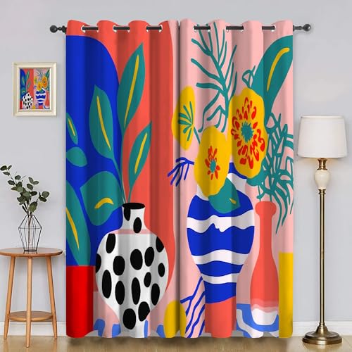 Generisch Verdunklungsvorhänge Vase, Vorhang Blickdicht Illustrationen Vorhänge mit öSen 2er Set für Schlafzimmer Kinderzimmer, Deko Gardinen Wohnzimmer - B132 x H160 cm aA3555 von Generisch