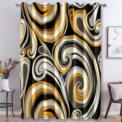 Generisch Verdunklungsvorhänge Wirbel Abstrakte, Vorhänge Retro Wellen für Schlafzimmer Wohnzimmer Deko, Gardinen mit Ösen 220 X 140 cm (H x B), 2er Set Vorhang Blickdicht X&-61 von Generisch