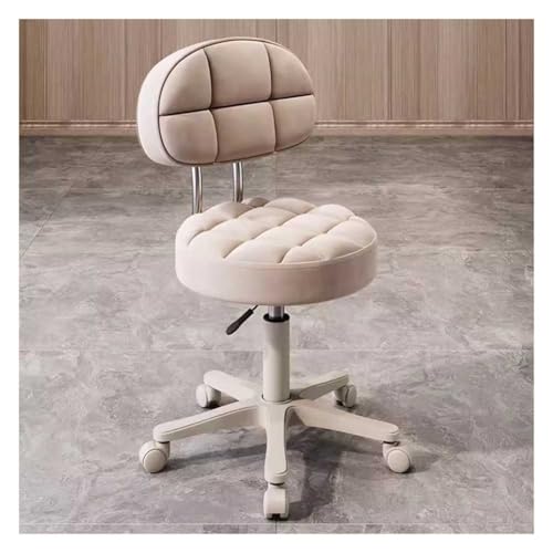 Generisch Verstellbarer rollbarer hydraulischer Salonhocker mit Rückenlehne – Bequemer Drehstuhl für Spa, Salon, Massage, Arztpraxis, Büro – Beige Weiß (Größe: 33 x 82 cm) von Generisch