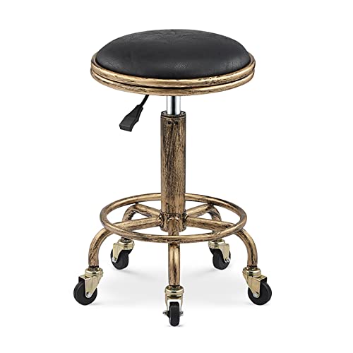 Generisch Verstellbarer runder Retro-Rollhocker – 360°-Drehstuhl mit 5 Rädern, Höhe 50–64 cm, ideal für Homeoffice, Salon, Arztpraxen, Spa und Zeichenbüros (schwarz) von Generisch