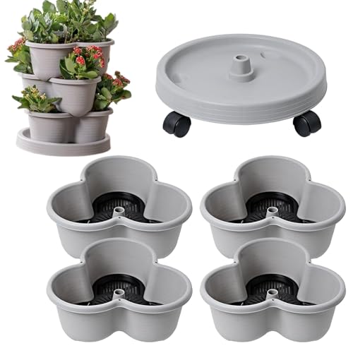 Generisch Vertikaler Gartenplanter - Gartenstapelpflanzer, 3 Stapelstapel -Erdbeer - Mit Tablett Und Flexiblen Rädern, Für Blumen, Mehrschichtige Pflanztöpfe Sukkulenten, Gemüse, Kartoffeln von Generisch