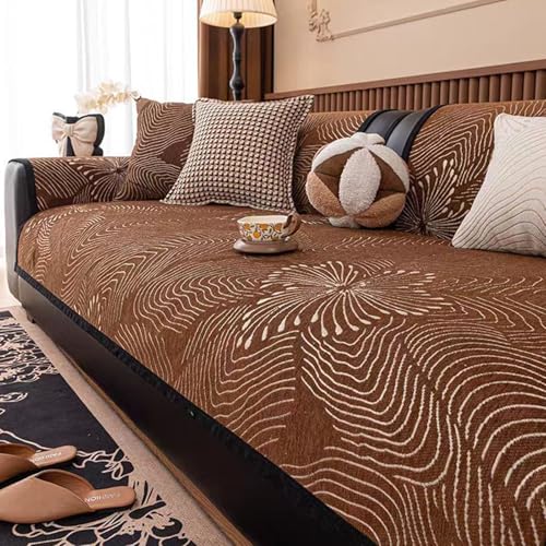 Generisch Vintage- Couch ÜBerzug L U-Form Ecksofa Sofabezug 1 2 3 4 Sitzer Sofa ÜBerwurfdecke LuxuriöSe SofarüCken Decken Haushalte Mit Hunden, Chenille-Stoff(110X160cm,Coffee) von Generisch