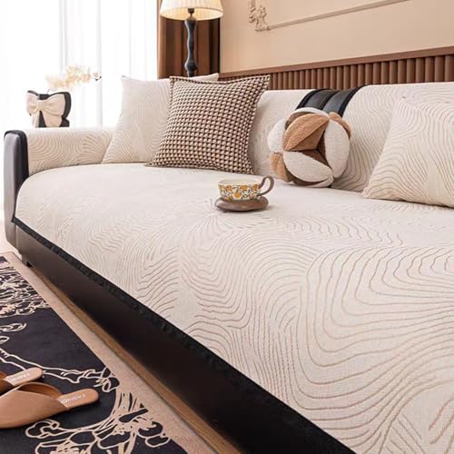 Generisch Vintage- Couch ÜBerzug L U-Form Ecksofa Sofabezug 1 2 3 4 Sitzer Sofa ÜBerwurfdecke LuxuriöSe SofarüCken Decken Haushalte Mit Hunden, Chenille-Stoff(110X240cm,Beige) von Generisch