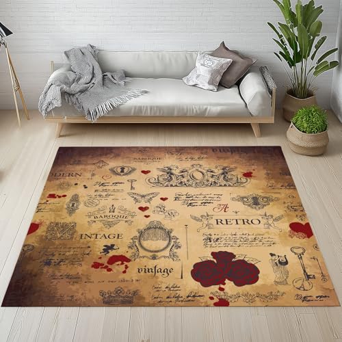 Vintage Poster Teppich Kurzflor 120x160 cm, Europäische Klassische Bettvorleger Weich rutschfest Waschbar, Carpet für Wohnzimmer, Schlafzimmer, Esszimmer, Kinderzimmer de1s088 Vintage Poster Teppich Kurzflor 120x160 cm, Europäische Klassische Bettvorleger Weich rutschfest Waschbar, Carpet für Wohnzimmer, Schlafzimmer, Esszimmer, Kinderzimmer de1s088 von Generisch