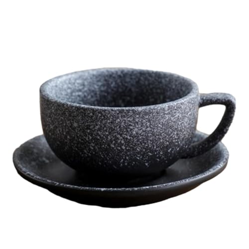 Generisch Vintage-Set aus japanischer Keramik-Lattetasse und Untertasse – Kaffeetasse mit großer Öffnung für EIN angenehmes Trinkerlebnis (320 ml, schneeweiße Tassenplatte) von Generisch