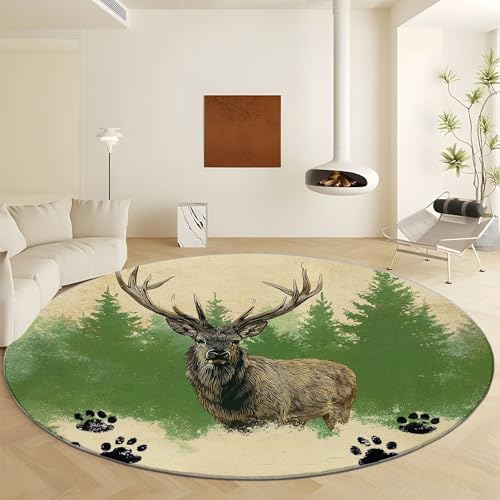 Generisch Vintage Stil Hirsch Teppich Runder Ø 100 cm, Waschbar Anti Rutsch Kurzflorteppich - Beige Flauschig Weich Runder Teppich for Wohnzimmer Schlafzimmer Heim Büro Dekor Generisch Vintage Stil Hirsch Teppich Runder Ø 100 cm, Waschbar Anti Rutsch Kurzflorteppich - Beige Flauschig Weich Runder Teppich for Wohnzimmer Schlafzimmer Heim Büro Dekor von Generisch