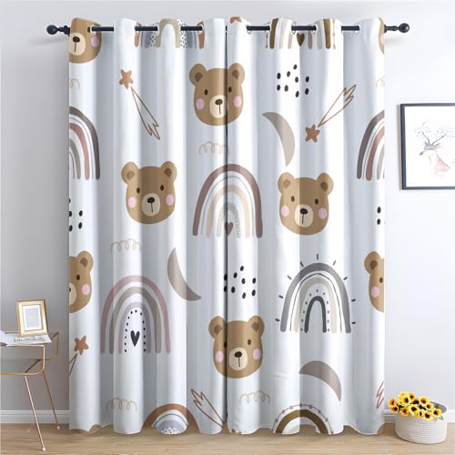 Generisch Vorhänge Bär - Kinder Süße Regenbogen Fenster Gardinen mit Ösen, Vorhang Blickdicht Verdunklungsvorhänge Thermovorhang für Wohnzimmer Schlafzimmer Deko 2er Set, H 166 x B 75 cm U-#148 von Generisch