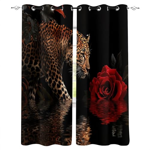 Generisch Vorhänge Blickdicht B280xH245 cm 3D Tier Leopard Rose Blume Muster Hitzeschutz Gardinen Verdunkelung Vorhang mit Ösen Polyester Schiebevorhänge für Schlafzimmer Wohnzimmer Kinderzimmer Deko Generisch Vorhänge Blickdicht B280xH245 cm 3D Tier Leopard Rose Blume Muster Hitzeschutz Gardinen Verdunkelung Vorhang mit Ösen Polyester Schiebevorhänge für Schlafzimmer Wohnzimmer Kinderzimmer Deko von Generisch