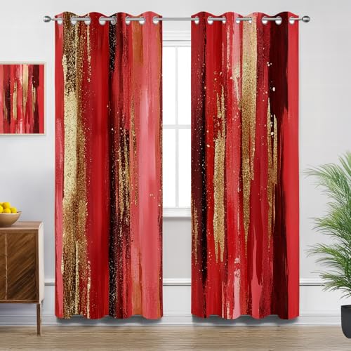 Generisch Vorhänge Blickdicht Modern - Gardinen Mit Ösen Rot Gold Verdunkelung Svorhang für Schlafzimmer Wohnzimmer Kinderzimmer Küche Decor Gardinen - 2er Set - H245 x B140cm von Generisch