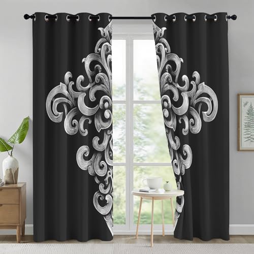 Generisch Vorhänge Damast, Viktorianischer Damast Vorhang Blickdicht mit Ösen, Gardinen Wohnzimmer Schlafzimmer Deko, Verdunklungsvorhänge 2er Set, 220 x 140 cm (H x B) K5 von Generisch