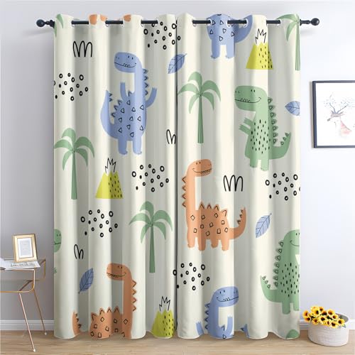 Generisch Vorhänge Dinosaurier - Kinder Cartoon Dino Fenster Gardinen mit Ösen, Vorhang Blickdicht Verdunklungsvorhänge Thermovorhang für Wohnzimmer Schlafzimmer Deko 2er Set, H 166 x B 75 cm U-#126 von Generisch