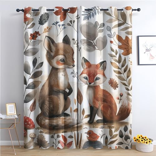 Generisch Vorhänge Fuchs Muster - Niedlich Waldtiere Kinder Fenster Gardinen mit Ösen, Vorhang Blickdicht Verdunklungsvorhänge Thermovorhang für Schlafzimmer Deko 2er Set, H 137 x B 117 cm S-&145 von Generisch