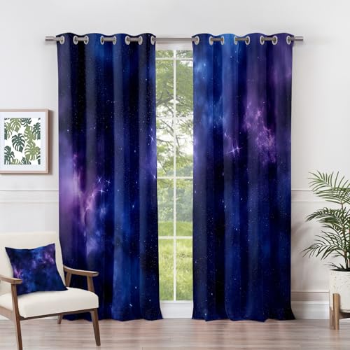 Generisch Vorhänge Galaxie - Weltraum Universum Nebel Fenster Gardinen mit Ösen, Vorhang Blickdicht Verdunklungsvorhänge Thermovorhang für Wohnzimmer Schlafzimmer Deko 2er Set, H 166 x B 75 cm G#-104 von Generisch