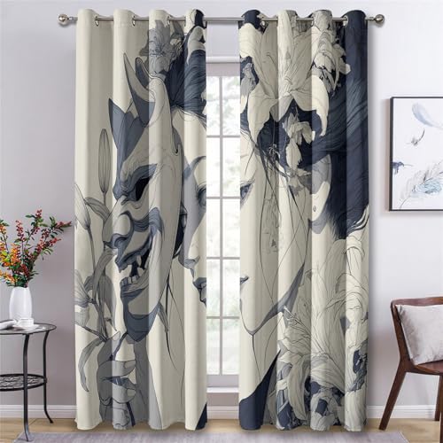 Generisch Vorhänge Geisha, Vorhang Blickdicht Japanisch Asiatisch Orientalisch für Schlafzimmer, Verdunklungsvorhänge mit Ösen, Gardinen Wohnzimmer Deko, H245 X B140 cm, 2er Set X&-51 von Generisch
