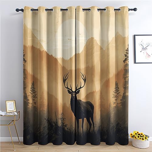 Generisch Vorhänge Hirsch - Waldtiere Fenster Gardinen mit Ösen, Vorhang Blickdicht Verdunklungsvorhänge Thermovorhang für Wohnzimmer Schlafzimmer Deko 2er Set, H 245 x B 140 cm O-&295 von Generisch