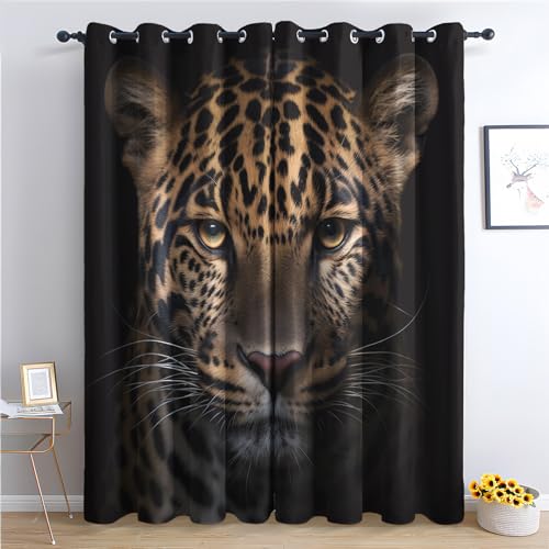 Generisch Vorhänge Leopard Muster - Gepard Wildtiere Fenster Gardinen mit Ösen, Vorhang Blickdicht Verdunklungsvorhänge Thermovorhang für Wohnzimmer Schlafzimmer Deko 2er Set, H 160 x B 132 cm B-#93 von Generisch