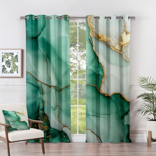 Generisch Vorhänge Marmor - Abstrakt Smaragdgrün Fenster Gardinen mit Ösen, Vorhang Blickdicht Verdunklungsvorhänge Thermovorhang für Wohnzimmer Schlafzimmer Deko 2er Set, H 260 x B 140 cm F#-65 von Generisch