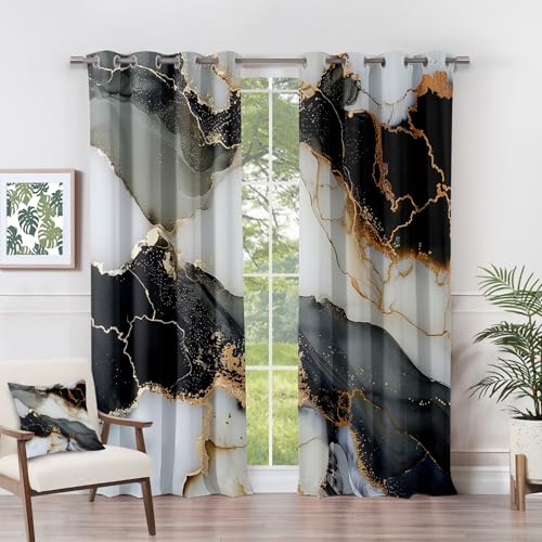 Generisch Vorhänge Marmor - Modern Abstrakt Luxus Fenster Gardinen mit Ösen, Vorhang Blickdicht Verdunklungsvorhänge Thermovorhang für Wohnzimmer Schlafzimmer Deko 2er Set, H 166 x B 75 cm K#-247 von Generisch