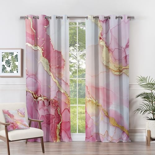 Generisch Vorhänge Marmor - Rosa Gold Abstrakt Luxus Fenster Gardinen mit Ösen, Vorhang Blickdicht Verdunklungsvorhänge Thermovorhang für Wohnzimmer Schlafzimmer Deko 2er Set, H 166 x B 75 cm K#-291 von Generisch