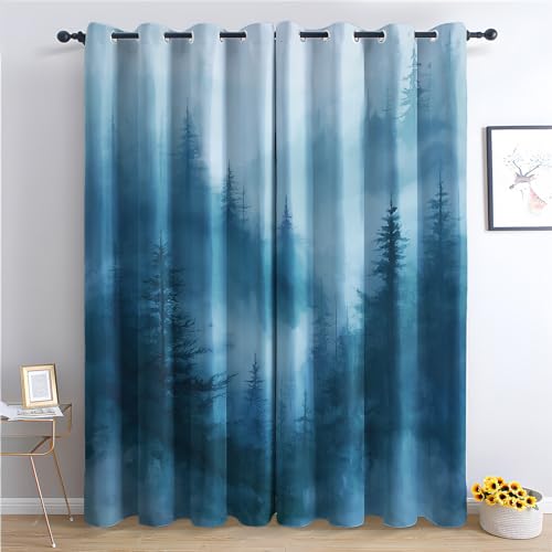 Generisch Vorhänge Nebelwald - Landschaft Blau Fenster Gardinen mit Ösen, Vorhang Blickdicht Verdunklungsvorhänge Thermovorhang für Wohnzimmer Schlafzimmer Deko 2er Set, H 175 x B 140 cm R&-182 von Generisch