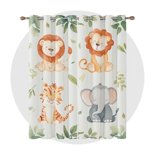 Generisch Vorhänge Safari - Süße Cartoon Zootier Fenster Gardinen mit Ösen, Vorhang Blickdicht Verdunklungsvorhänge Thermovorhang für Wohnzimmer Schlafzimmer Deko 2er Set, H 175 x B 140 cm C#-6 von Generisch