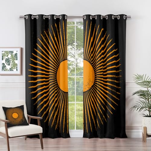 Generisch Vorhänge Sonne - Abstrakt Boho Sunburst Fenster Gardinen mit Ösen, Vorhang Blickdicht Verdunklungsvorhänge Thermovorhang für Wohnzimmer Schlafzimmer Deko 2er Set, H 200 x B 140 cm G#-51 von Generisch