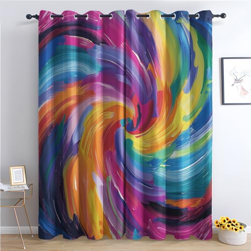 Generisch Vorhänge Trippy - Bunte Abstrakt Fenster Gardinen mit Ösen, Vorhang Blickdicht Verdunklungsvorhänge Thermovorhang für Wohnzimmer Schlafzimmer Deko 2er Set, H 137 x B 117 cm G-#274 von Generisch
